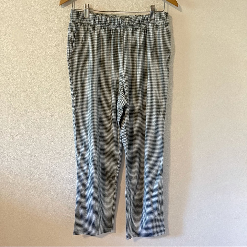 Lands’ End Sport Knit Straight Leg  Pull On Pants Green Jacquard Gingham-MP